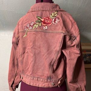 Wild Fable Rose Embroidered Denim Jacket